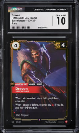 2026 Riftbound League Of Legends LOL Spiritforged Draven #020 CGC 10 GEM MINT