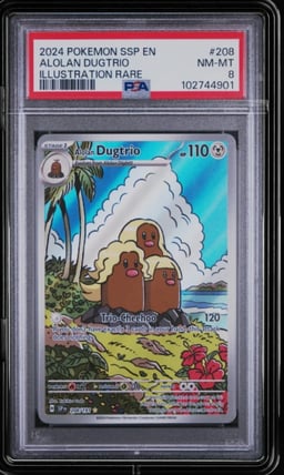 2024 POKEMON SSP EN-SURGING SPARKS ILLUSTRATION RARE #208 ALOLAN DUGTRIO PSA 8