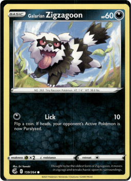 2021 Galarian Zigzagoon #159 Fusion Strike