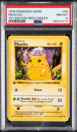 1999 POKEMON GAME #58 PIKACHU 1ST EDITION-RED CHEEKS PSA 8