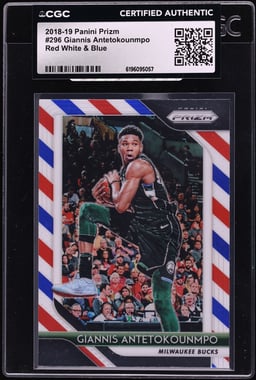2018 Panini Prizm Red White & Blue Giannis Antetokounmpo #296 CGC AUTH