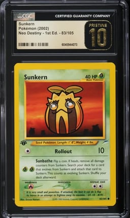 2002 Pokemon Neo Destiny 1st Edition Sunkern #83 CGC 10 PRISTINE
