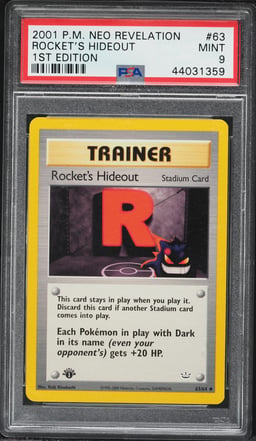 2001 Pokemon Neo Revelation 1st Edition Rocket's Hideout #63 PSA 9 MINT
