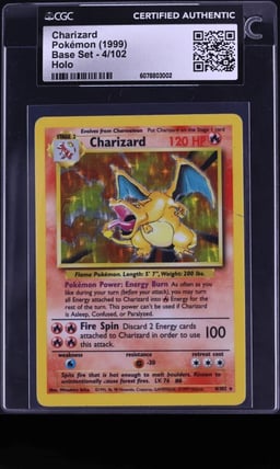 1999 Pokemon Base Set Holo Charizard #4 CGC AUTH