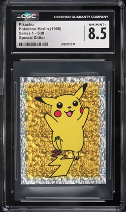1998 Pokemon Merlin Stickers Series 1 Special Glitter Pikachu #S30 CGC 8.5 NM-MT+