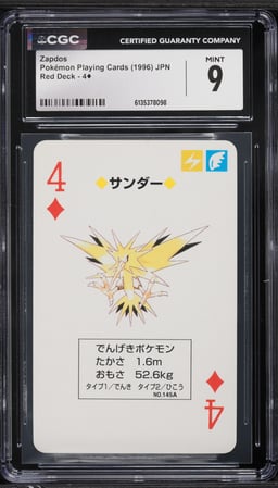 1996 Pokemon Japanese Playing Cards Red Deck Zapdos #4 CGC 9 MINT