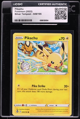 2022 Pokemon Sword & Shield Silver Tempest Pikachu #49 CGC AUTH