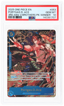 2025 One Piece Promo 3rd Anniversary Event Winner Prize Portgas D. Ace #OP07-053 PSA 10
