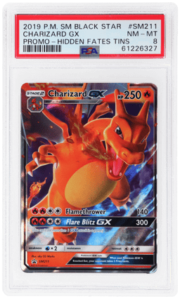 2019 Pokemon Sun and Moon Black Star Promo Hidden Fates Tins Charizard Gx #SM211 PSA 8