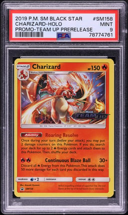 2019 Pokemon Sun & Moon Black Star Promo Team Up Prerelease Holo Charizard #SM158 PSA 9 MINT