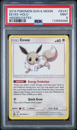 2019 POKEMON SUN & MOON HIDDEN FATES #SV41 EEVEE-HOLO PSA 9