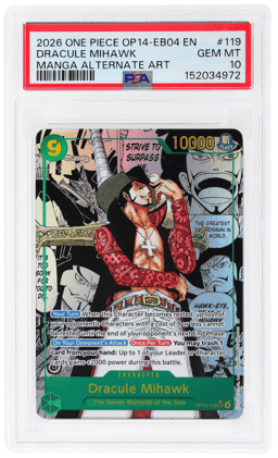 2026 One Piece the Azure Sea's Seven Manga Alternate Art Dracule Mihawk #OP14-119 PSA 10