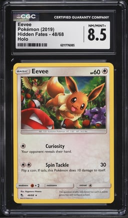2019 Pokemon Sun & Moon Hidden Fates Holo Eevee #48 CGC 8.5 NM-MT+