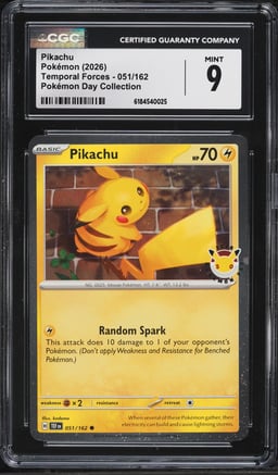 2026 Pokemon Scarlet & Violet Temporal Forces Day Collection Pikachu #51 CGC 9 MINT