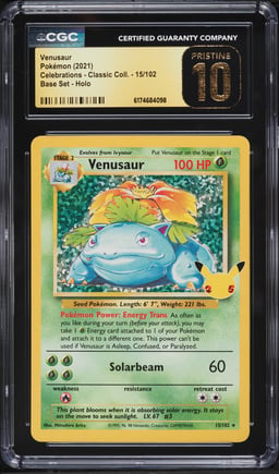 2021 Pokemon Sword & Shield Celebrations Classic Collection Holo Venusaur #15 CGC 10 PRISTINE