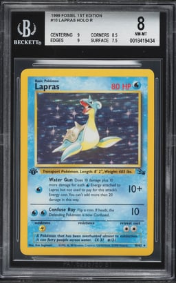 1999 Pokemon Fossil 1st Edition Holo Lapras #10 BGS 8 NM-MT