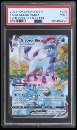 2021 Pokemon Sword and Shield Evolving Skies Secret Rare Glaceon Vmax #209 PSA 9