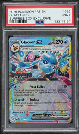 2025 Pokemon SV Prismatic Evolutions Surprise Box Holo Glaceon EX #26 PSA 9 MINT