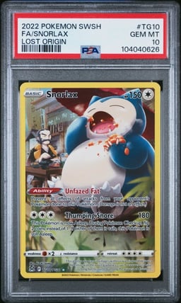 2022 POKEMON SWORD & SHIELD LOST ORIGIN #TG10 FULL ART/SNORLAX PSA 10
