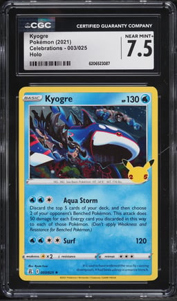2021 Pokemon Sword & Shield Celebrations Holo Kyogre #3 CGC 7.5 NRMT+