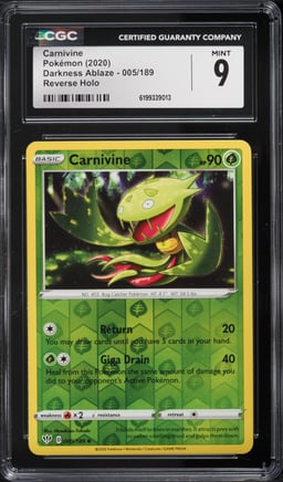 2020 Pokemon Darkness Ablaze Reverse Holo Carnivine #005 CGC 9 MINT