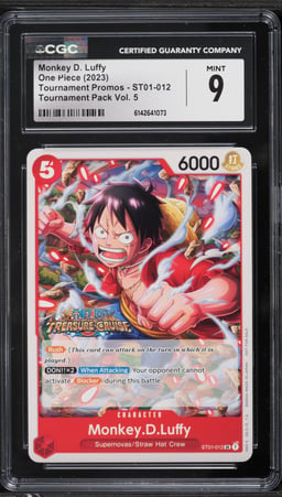2023 One Piece Promo Tournament Pack Vol. 5 SR Monkey D. Luffy #ST01-012 CGC 9 MINT