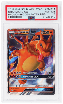 2019 Pokemon Sun and Moon Black Star Promo Hidden Fates Tins Charizard Gx #SM211 PSA 8