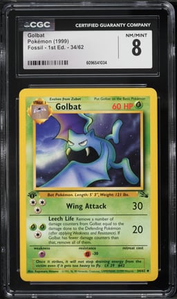 1999 Pokemon Fossil 1st Edition Golbat #34 CGC 8 NM-MT