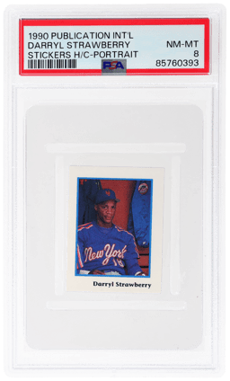 1990 Publication International Stickers Hand Cut Portrait Darryl Strawberry PSA 8