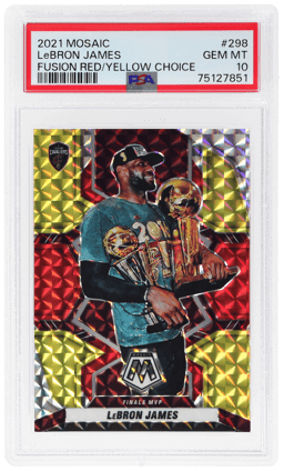 2021 Panini Mosaic Choice Fusion Red and Yellow LeBron James #298 28/88 PSA 10