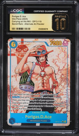 2025 One Piece Carrying On His Will Alt Art Portgas D. Ace #OP13-119 CGC 10 PRISTINE
