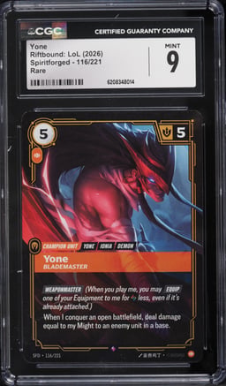 2026 Riftbound League Of Legends LoL Spiritforged Yone #116 CGC 9 MINT