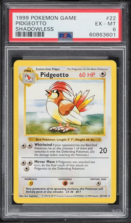 1999 Pokemon Base Set Shadowless Pidgeotto #22 PSA 6 EXMT