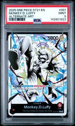 2025 ONE PIECE STARTER DECK ST21-EX GEAR 5 001 MONKEY D. LUFFY BLACK & WHITE ALTERNATE ART PSA 9