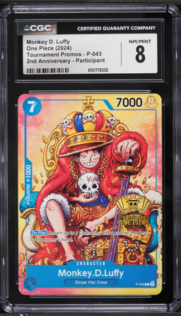 2024 One Piece Promo 2nd Anniversary Participant Alt Art Monkey D. Luffy #P-043 CGC 8 NM-MT