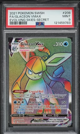 2021 Pokemon SWSH Evolving Skies Hyper Rare Glaceon VMAX #208 PSA 9 MINT