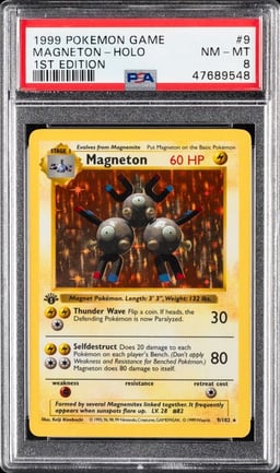 1999 POKEMON GAME #9 MAGNETON-HOLO 1ST EDITION PSA 8