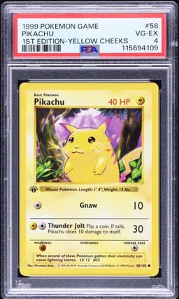 1999 Pokemon Base Set Shadowless 1st Edition Yellow Cheeks Pikachu #58 PSA 4
