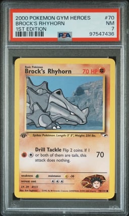 2000 POKEMON GYM HEROES 1ST ED #70 BROCK'S RHYHORN PSA 7