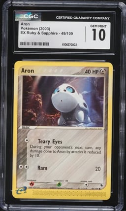 2003 Pokemon EX Ruby & Sapphire Aron #49 CGC 10 GEM MINT