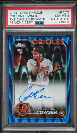 2024 Topps Chrome Blue Raywave Ref Colton Cowser ROOKIE AUTO /150 #RACC PSA 8 NM-MT