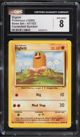 1999 Pokemon Base Set Corrected Symbol Diglett #47 CGC 8 NM-MT