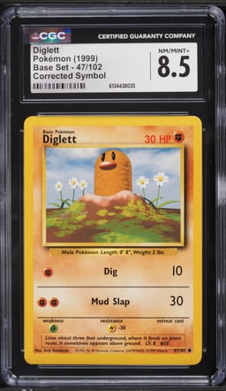 1999 Pokemon Base Set Corrected Symbol Diglett #47 CGC 8.5 NM-MT+
