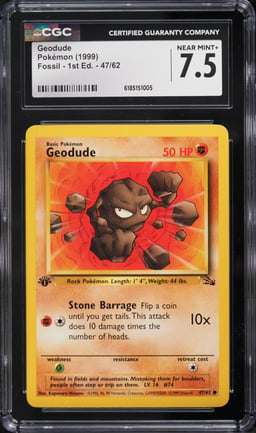 1999 Pokemon Fossil 1st Edition Geodude #47 CGC 7.5 NRMT+
