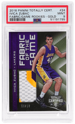 2016 Panini Totally Certified Fabric of the Game Rookie Jersey Gold Ivica Zubac #24 9/10 PSA 9