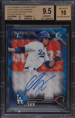 2016 Bowman Chrome Blue Wave Refractor Gavin Lux PROSPECT AUTO /150 #CDA-GL BGS 9.5 GEM