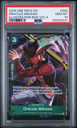 2025 ONE PIECE PROMOS 003 DRACULE MIHAWK ILLUSTRATION BOX VOL.4 PSA 10