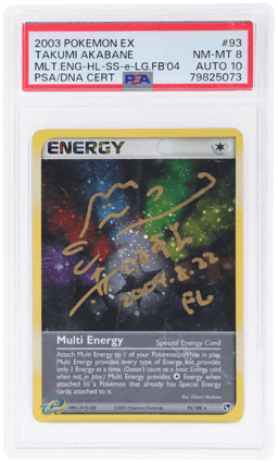 2003 Pokemon Ex Sandstorm Multi Energy Holo Signed Takumi Akabane #93 PSA 8