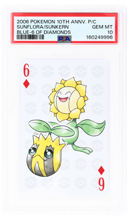 2006 Pokemon Center 10th Anniversary Playing Cards Blue Deck 6 of Diamonds Sunflora/Sunkern PSA 10