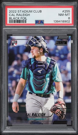 2022 Stadium Club Black Foil Cal Raleigh ROOKIE #255 PSA 8 NM-MT